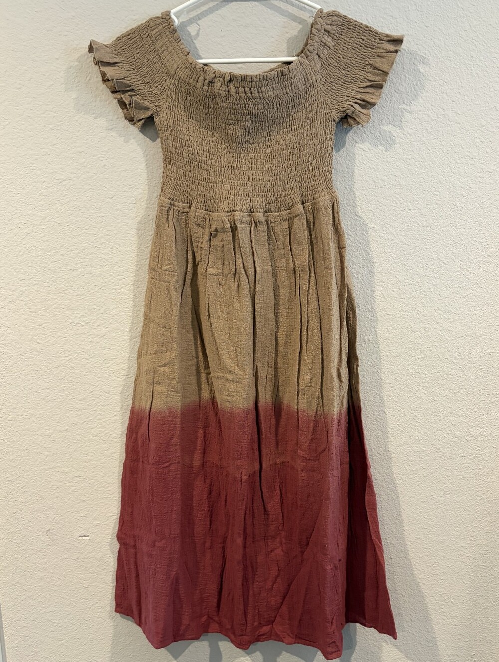 NEW Hayden Los Angeles Womens Tan Red Ombre 100% Cotton Midi‎ Dress Size Medium